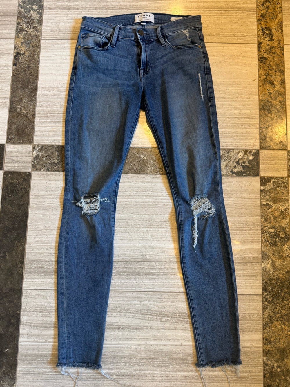 Frame Denim Men's Skinny Distressed Indigo Blue Jeans